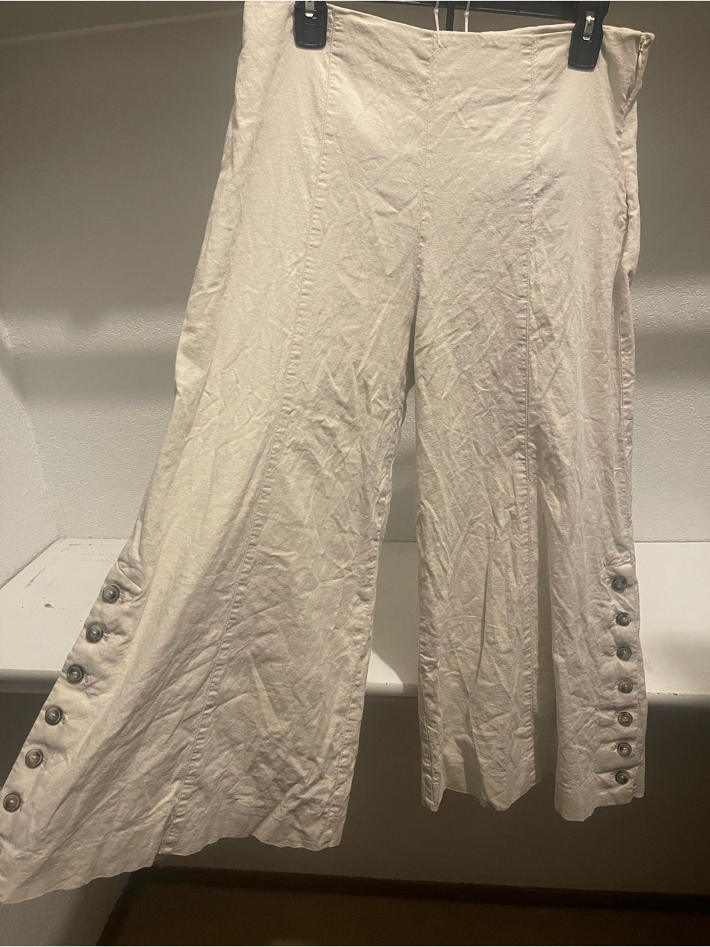 Anthropologie beige linen blend wide leg cropped pants size6 boho beachy hippie
